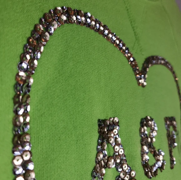 NWT Abercrombie Green Sweatshirt Heart Sequin Size Small - Picture 5 of 14